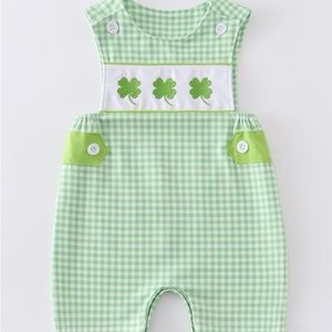 New Baby Boys Green Check Clover Embroidered Jonjon